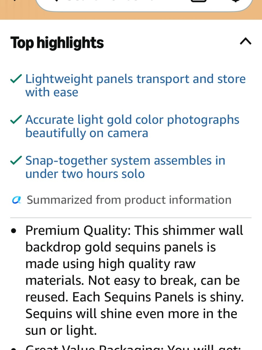 24-panel shimmer wall for photo or party backdrop (light gold) by Cokaobe - Picture 3 of 9
